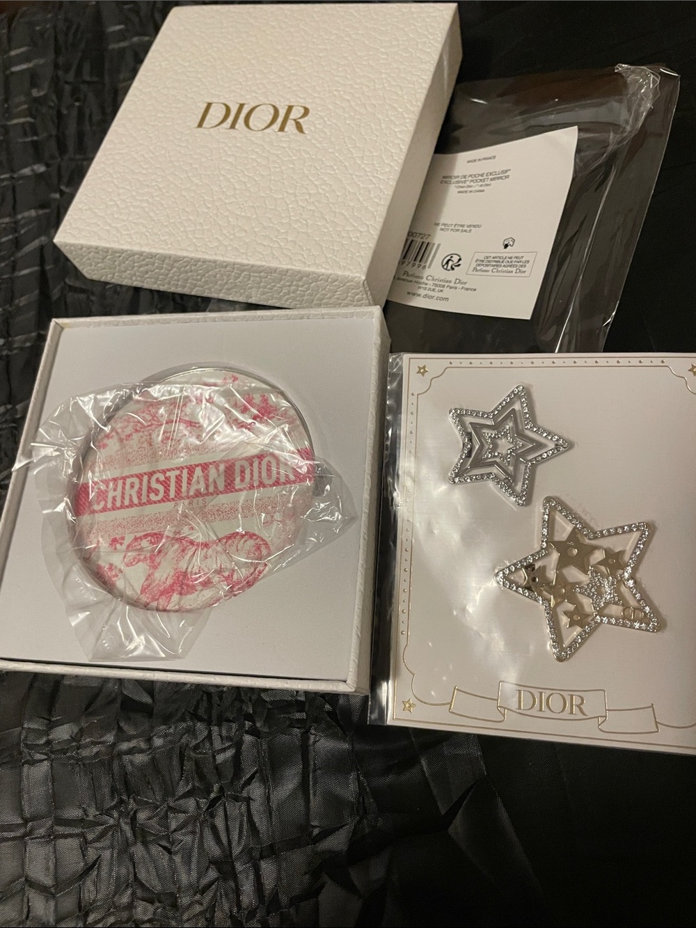 Dior Pink Christian Dior Logo Compact with Silver Star hair barrettes